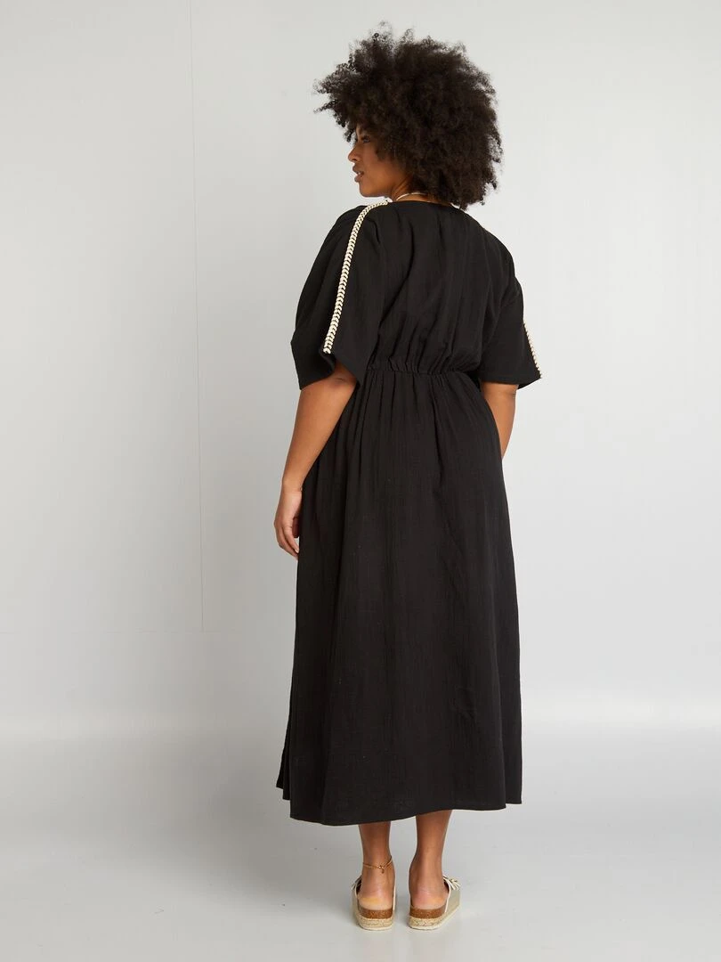Robe longue en gaze de coton   noir