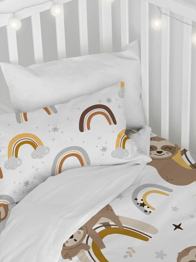 Parure housse de couette 2 pièces Sleepy sloth Berceau "Happyfriday" Multicolore