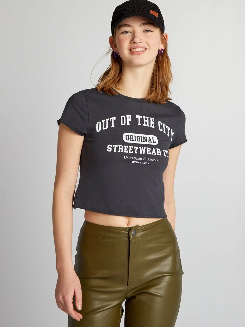 Crop top en jersey à col rond Noir