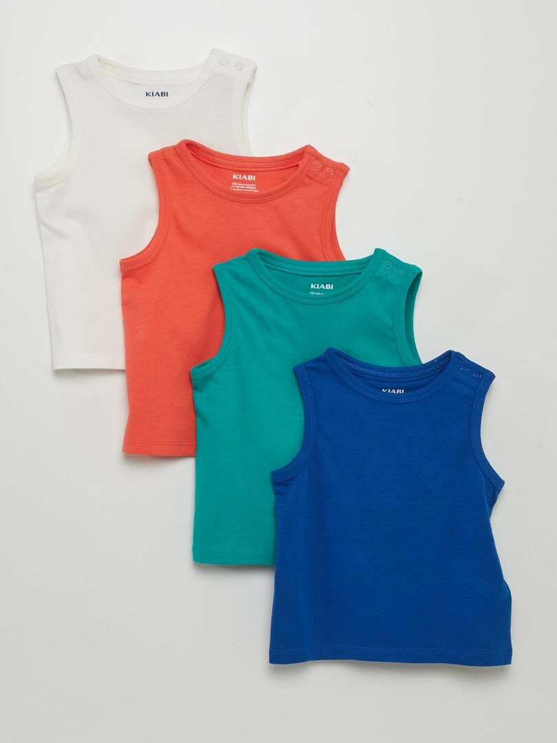 Lot de 4 débardeurs unis Rouge/vert/bleu/blanc