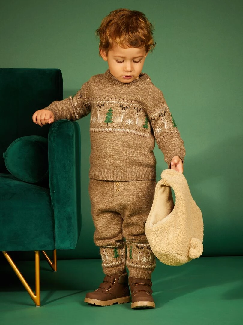 Pull de Noël avec motif fantaisie Marron