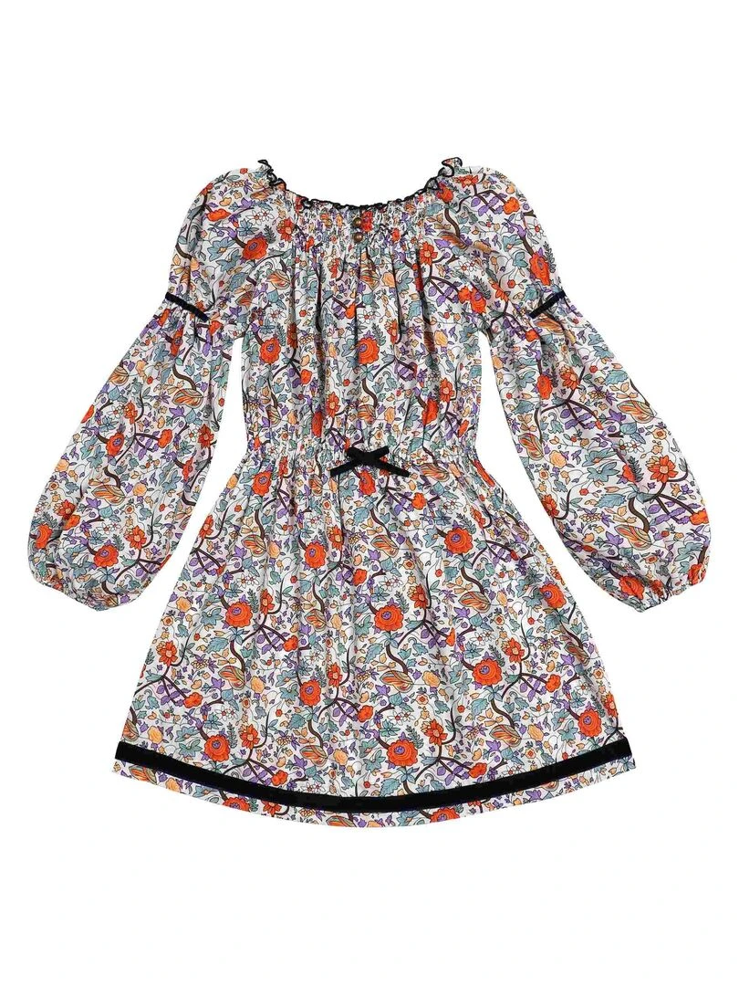 Robe Hiver Fleurie Liberty Fille  Orange Vert  CHIMENE   'LA FAUTE A VOLTAIRE'   Orange