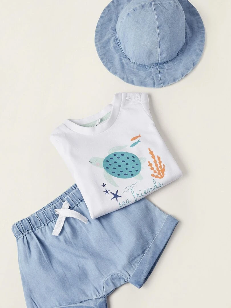 T Shirt + Short + Chapeau Pour Nouveau Né  NATURE TAKEOVER   Blanc