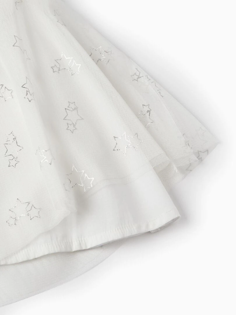 Robe en tulle et coton pour bébé fille 'Special Days   Stars' manches courtes CÉRÉMONIE   Blanc