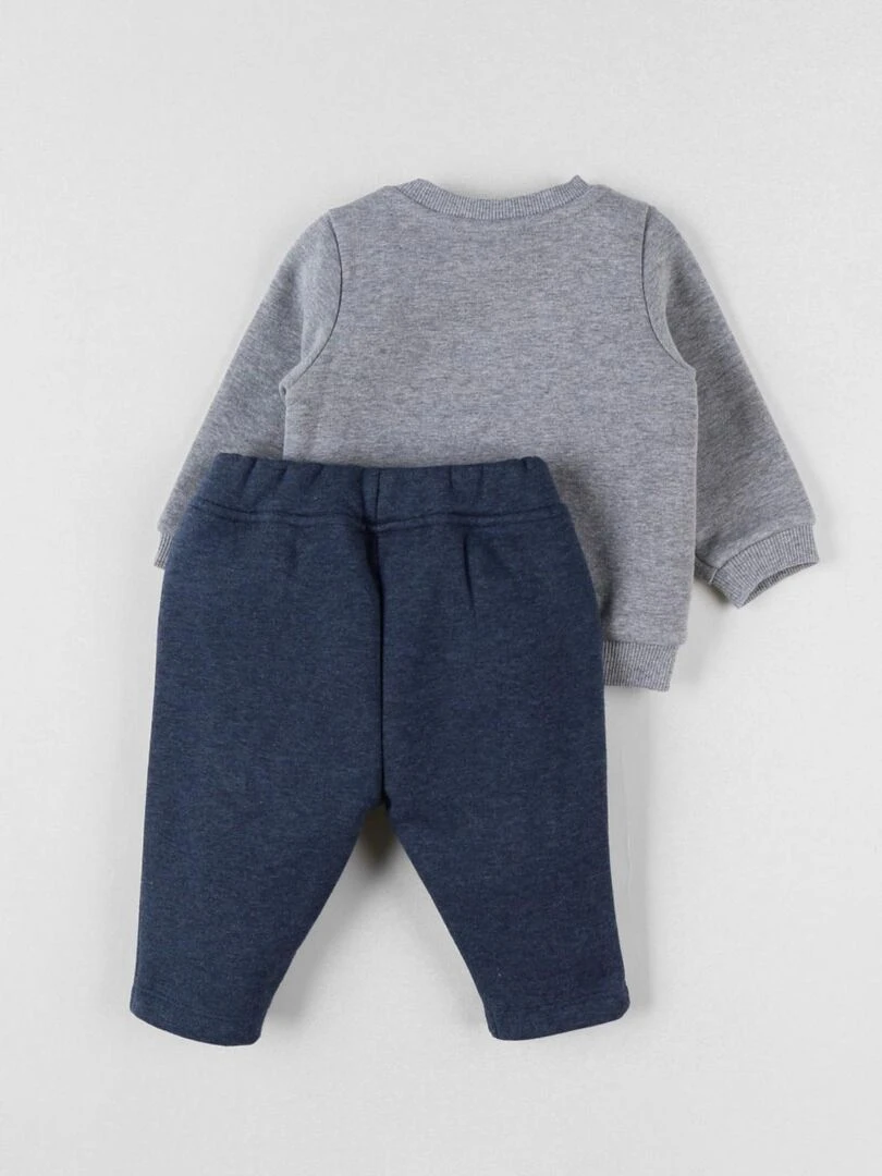 Set sweat brodé lion + jogging chiné/bleu chiné Noukie's Bleu
