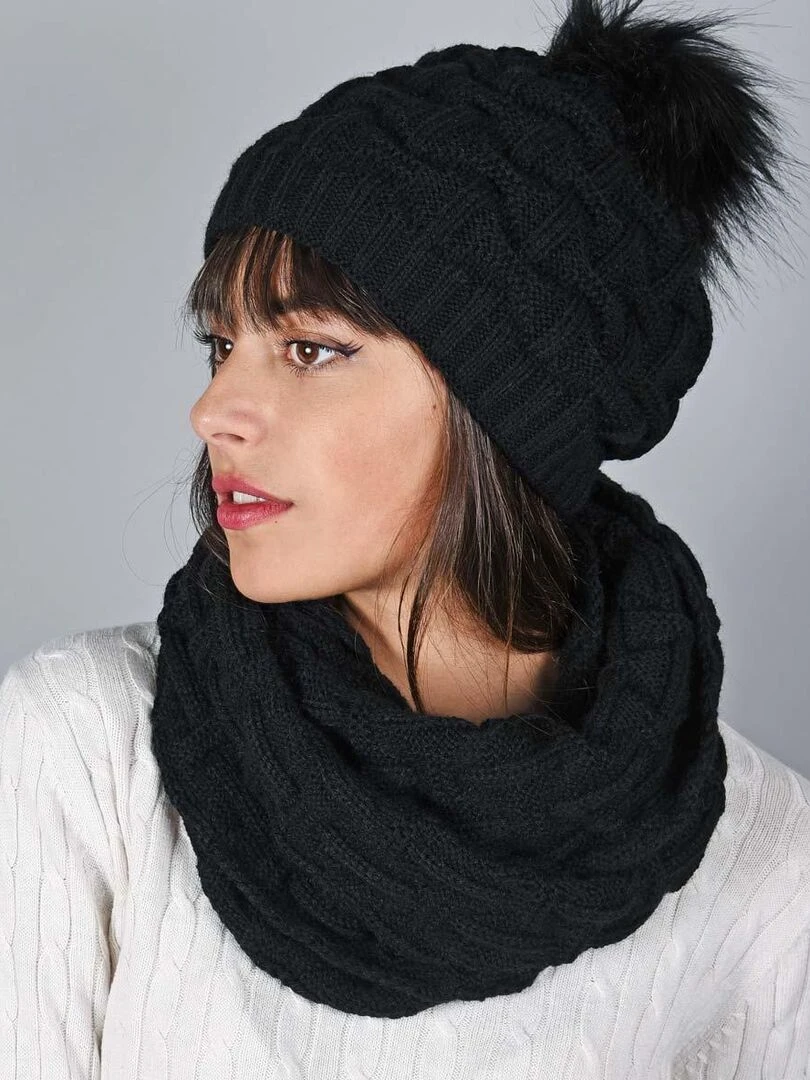 Ensemble Snood Bonnet Nora Made in UE Noir
