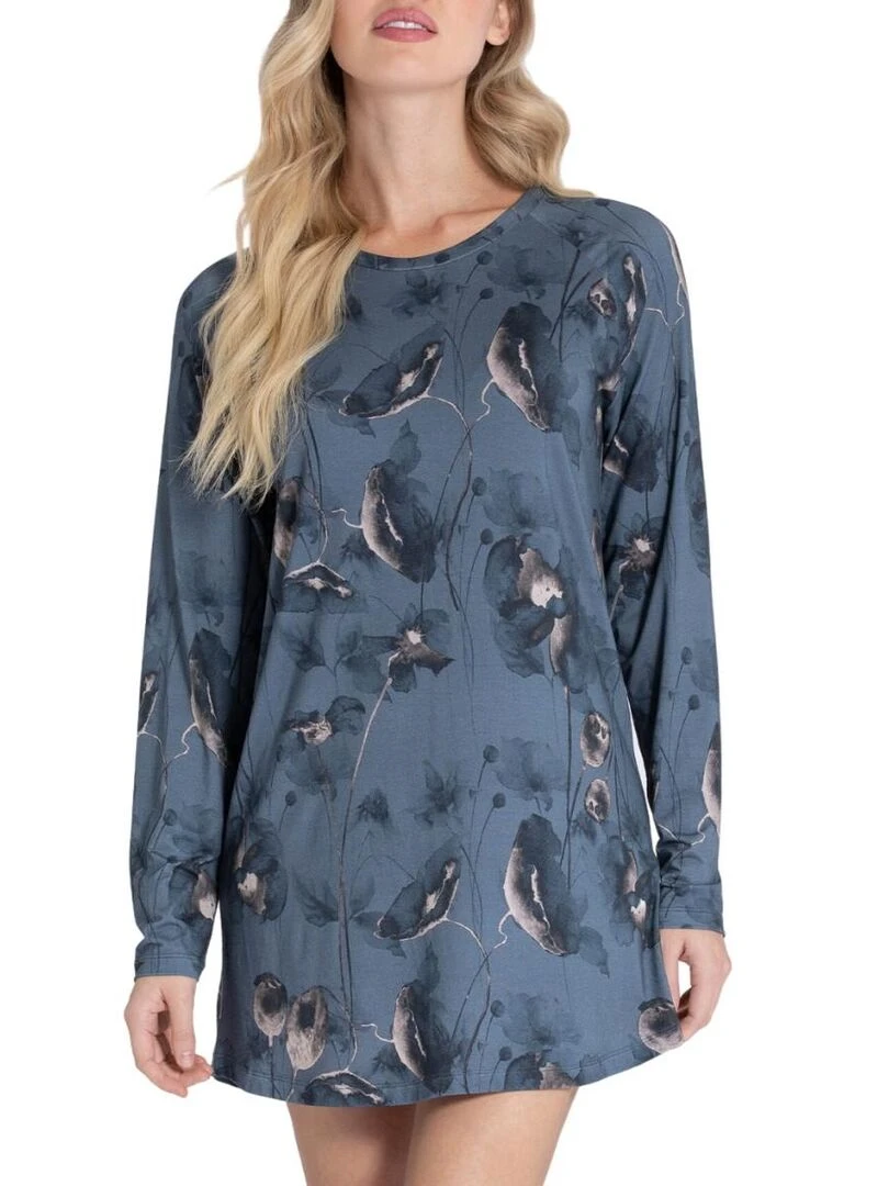 Chemise de nuit courte à motif floral Asaka Bleu