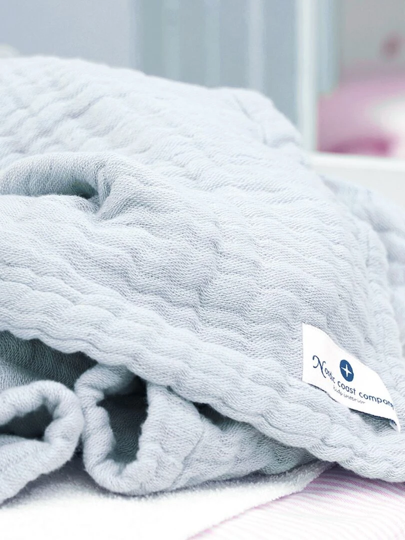 Couverture mousseline bebe grande en coton 90 x 120 cm   Bleu