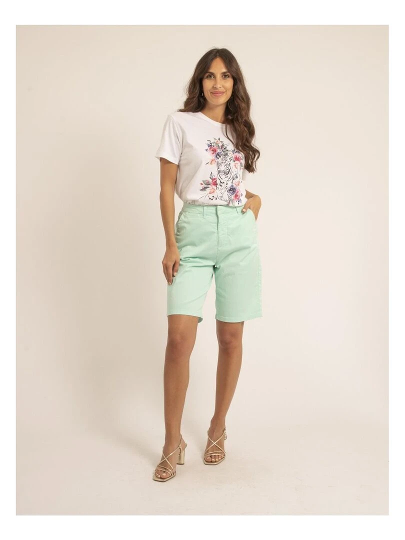 Bermuda chino slim XILAMA   Vert d'eau