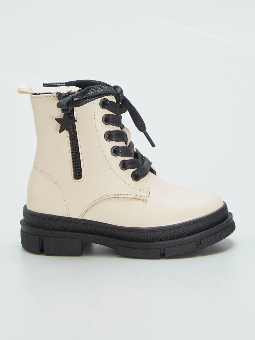Bottines à lacets et fermeture Beige