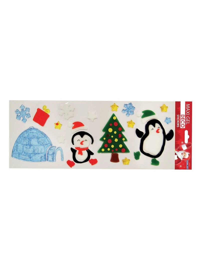 Stickers gel Noël pour fenêtres Pingouins Patinage Multicolore