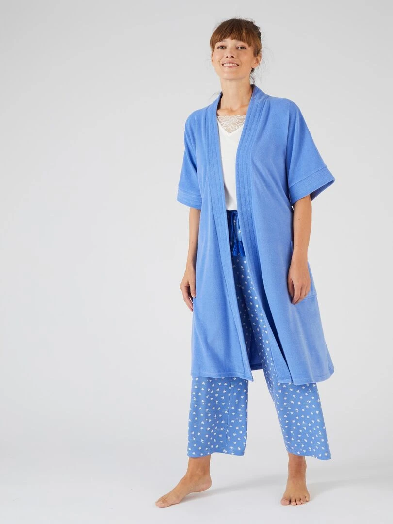 Robe de chambre forme kimono maille bouclette Damart Bleu