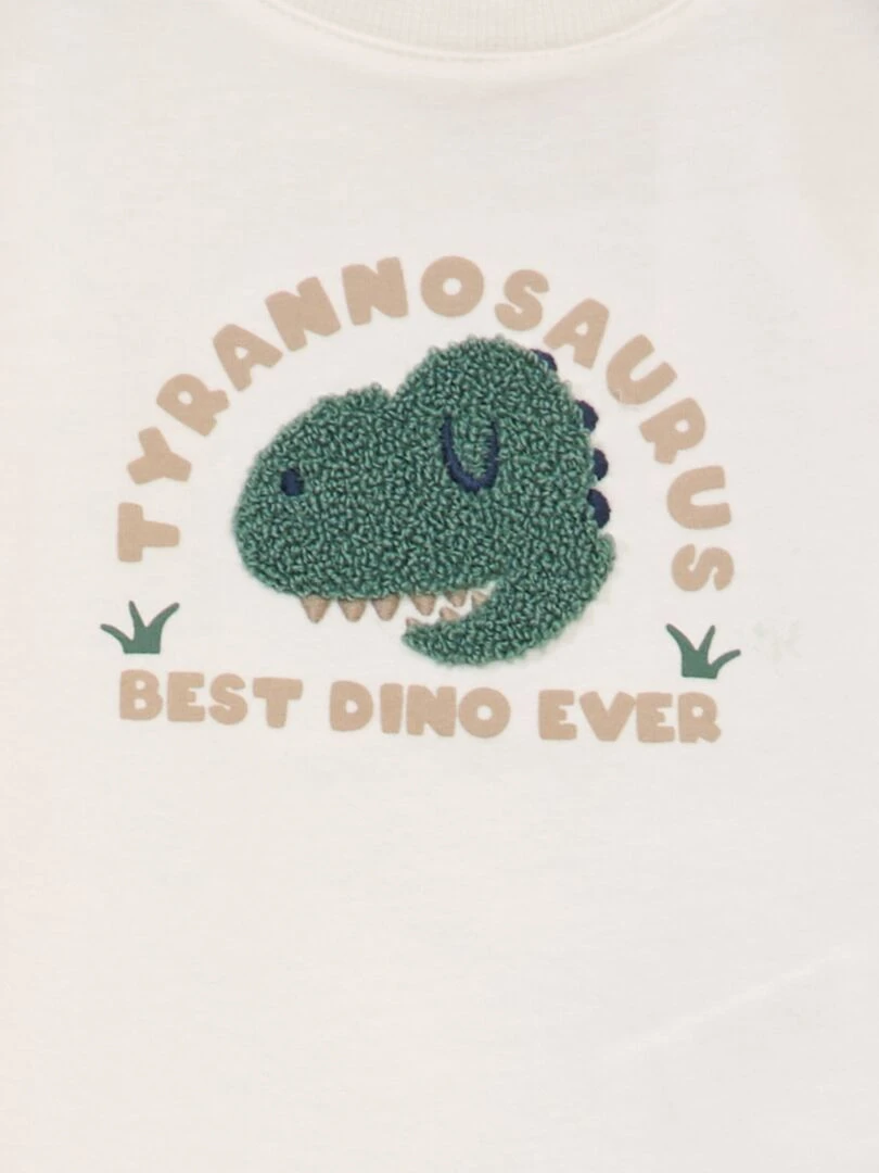 Tee shirt chiné avec imprimé en bouclette Blanc