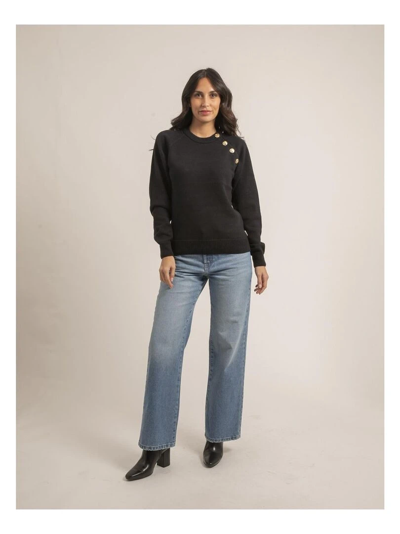 Pull col rond pur coton KORDINE   Bleu marine