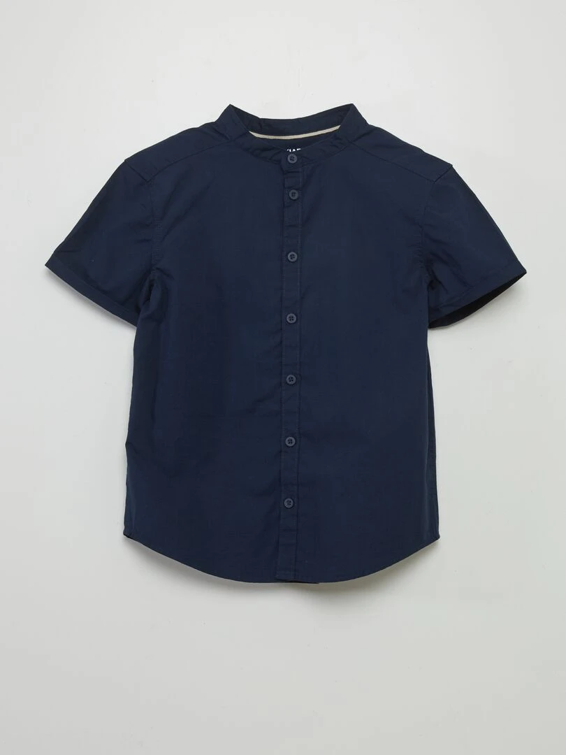 Chemise à col mao bleu marine
