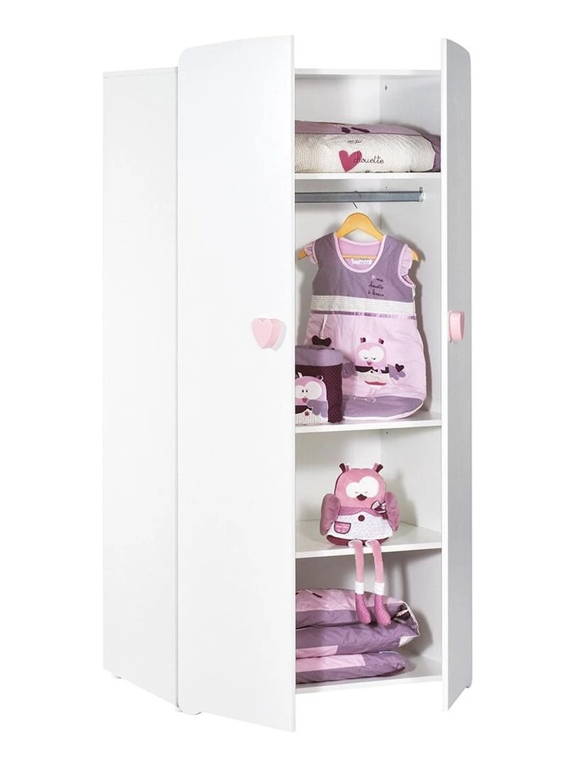 Chambre complète bébé avec lit 120x60cm  commode à langer et armoire 2 portes   BABYPRICE   Blanc Rose