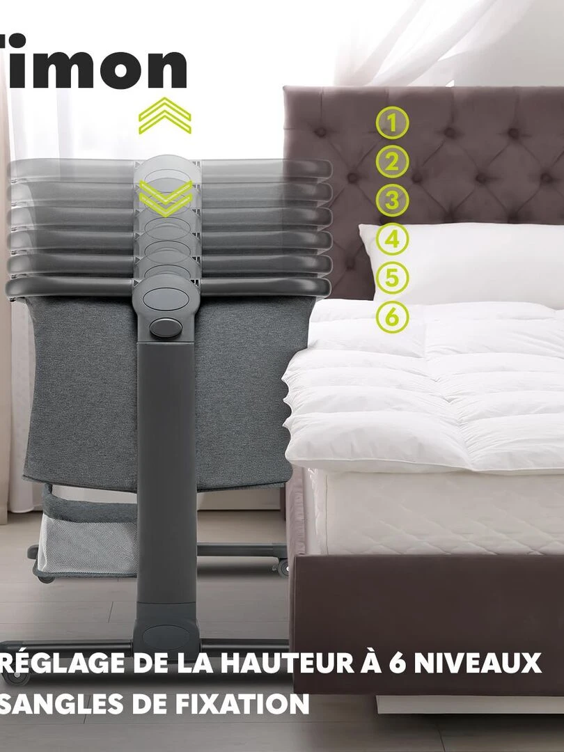 LIONELO Timon 2en1   Lit évolutif cododo avec matelas   0 9Kg   Hauteur et inclinaison réglables   Gris foncé