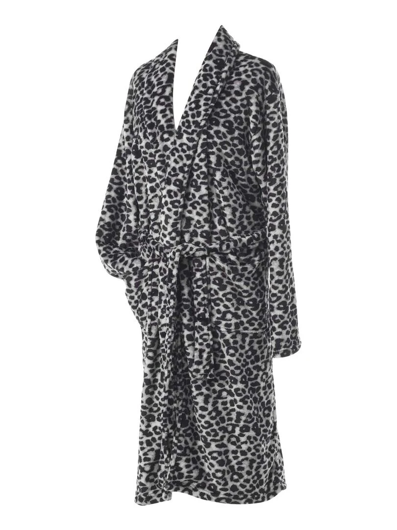 Peignoir Col Chale Collection Leopard Gris