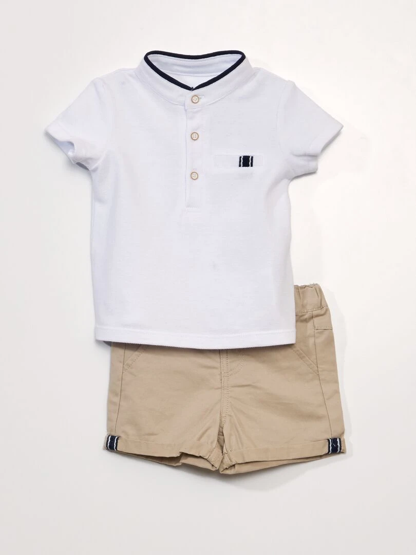 Ensemble 2 pièces Tee shirt esprit polo + short en twill BEIGE