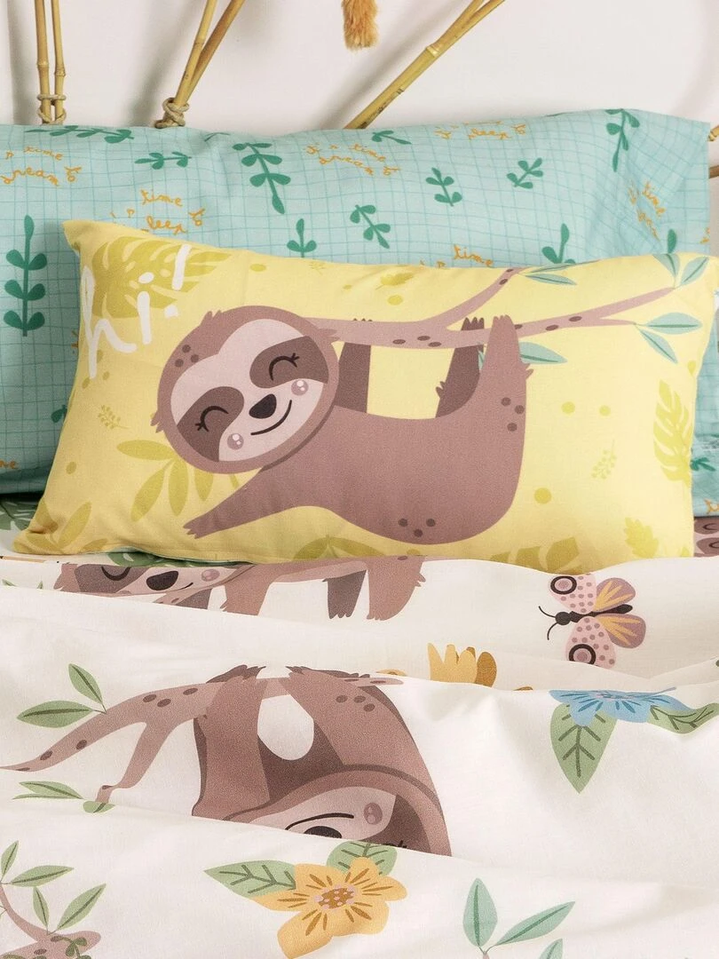 Housse de coussin Happy sloth "Happyfriday" Blanc