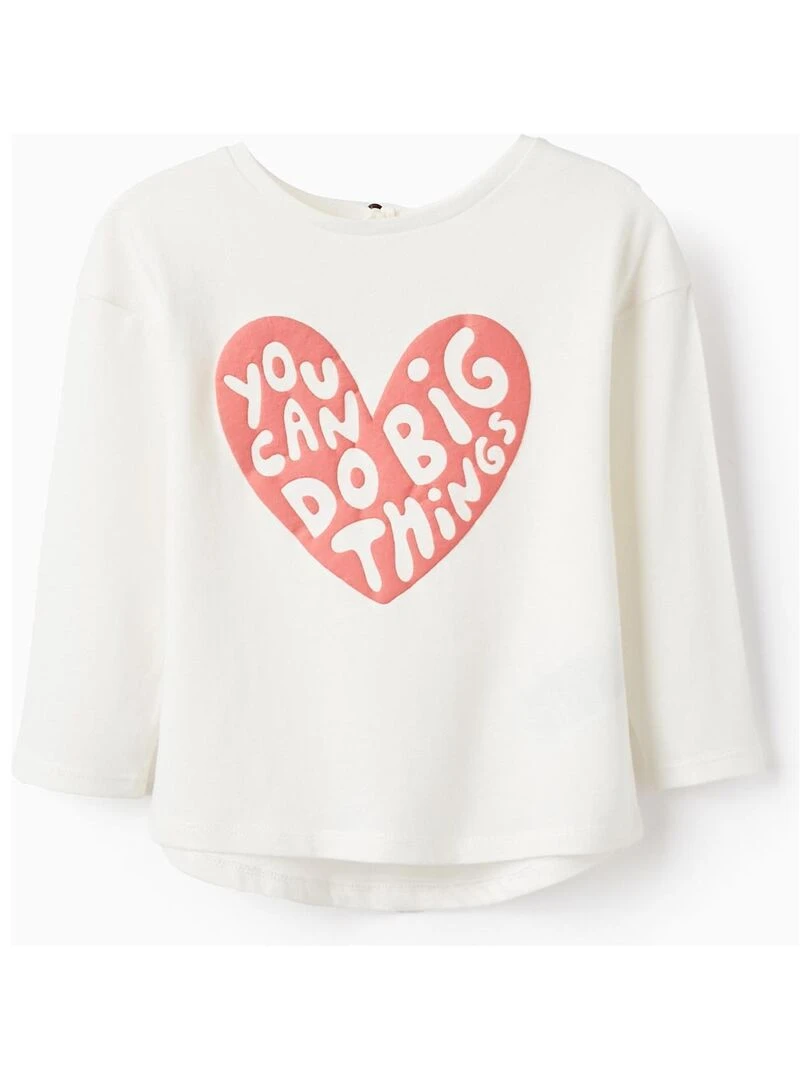 T shirt à Manches Longues pour Bébé Fille 'Flower Power' manches longues Blanc