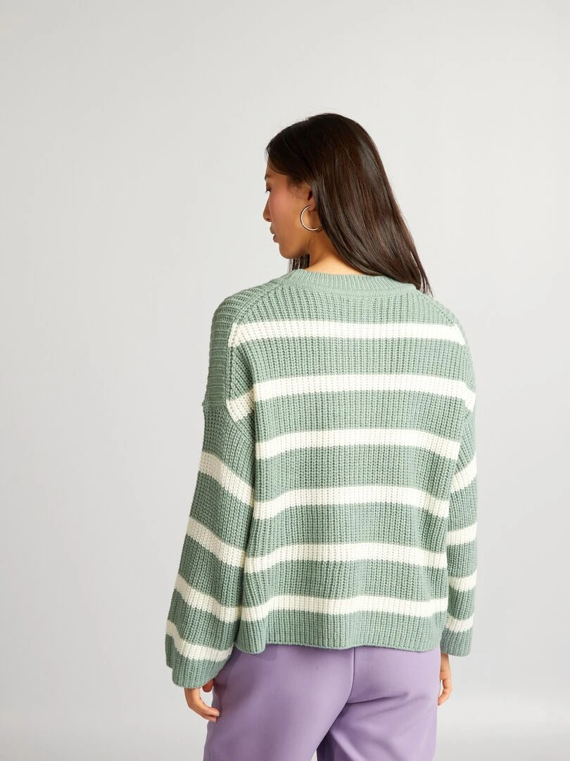 Pull 'JDY' en maille à rayures   Vert/blanc