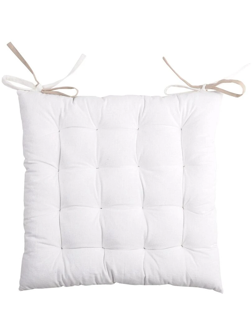 Lot de 4 galettes de chaise 16 points 40x40 Duo écru lin coton Blanc
