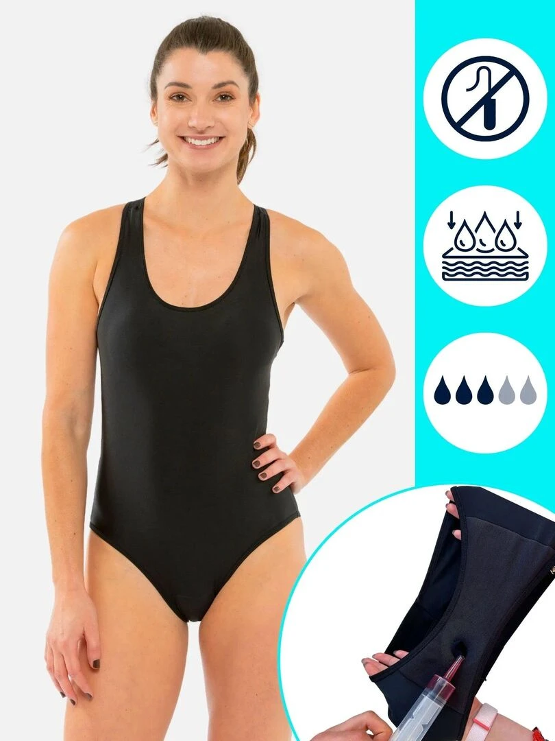 Maillot de Bain Menstruel   Dos nageur   Flux moyen   Lola   Noir