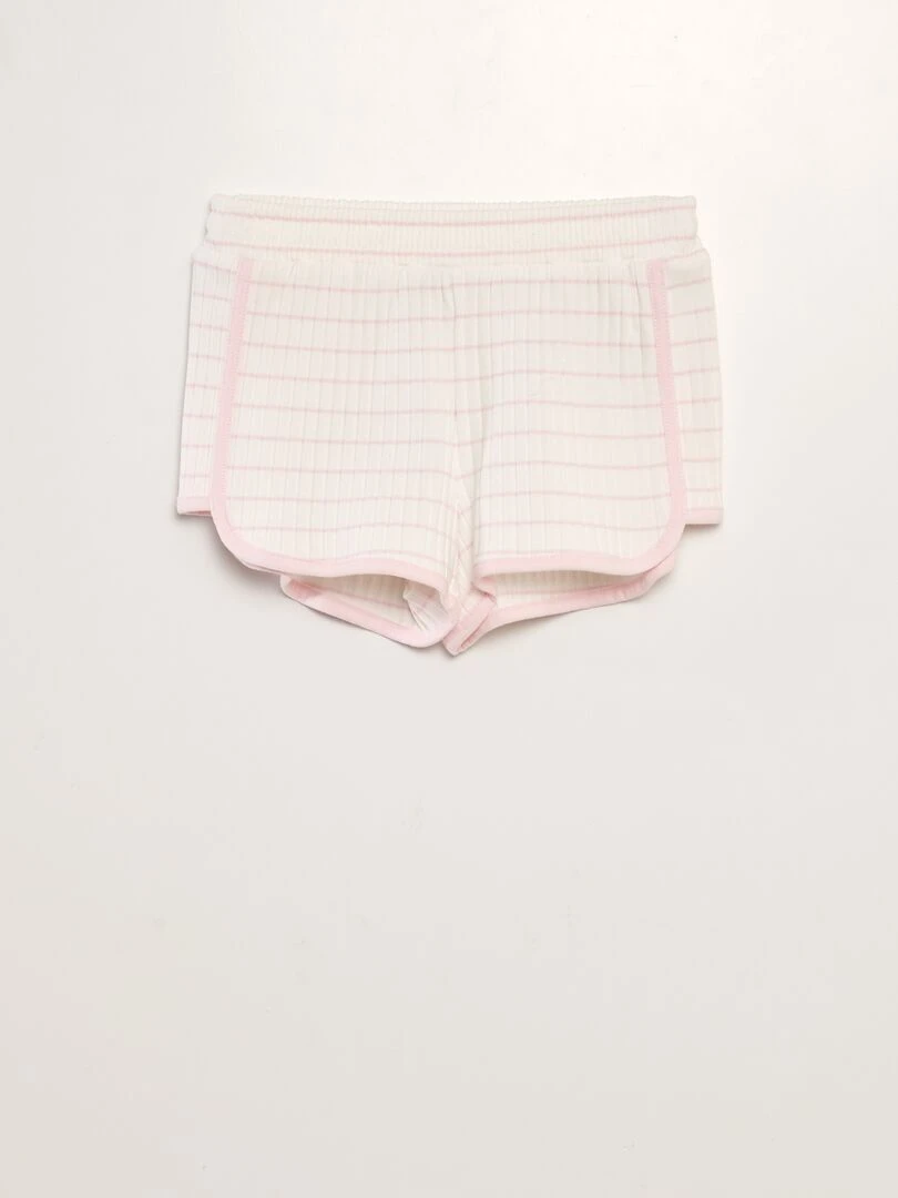 Short en maille côtelée à rayures Rose