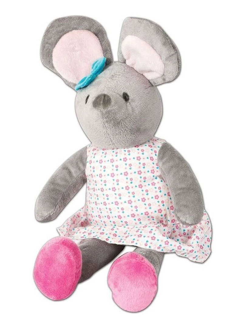 doudou Chatounets Souris Gris robe fleur 40cms Pantin Gris