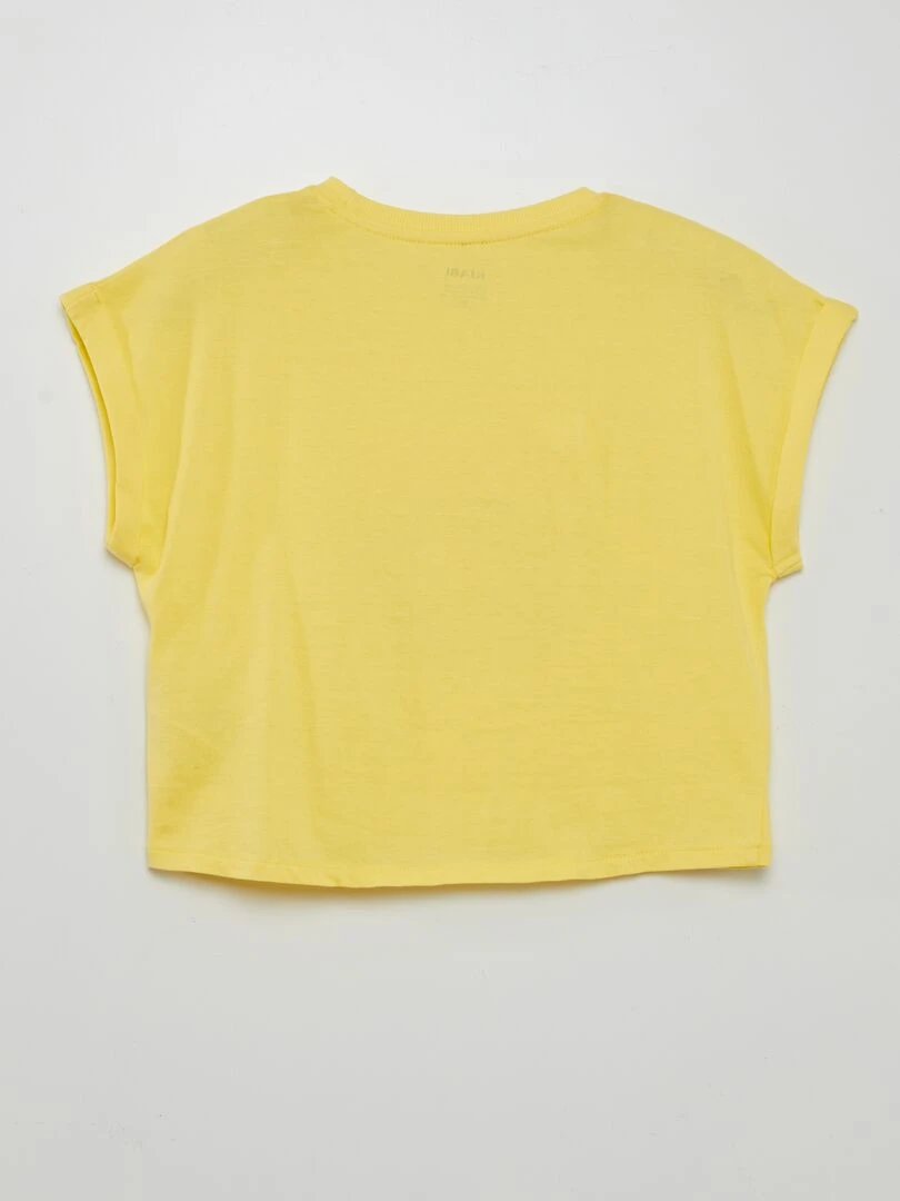 T shirt en jersey avec revers de manches   Jaune