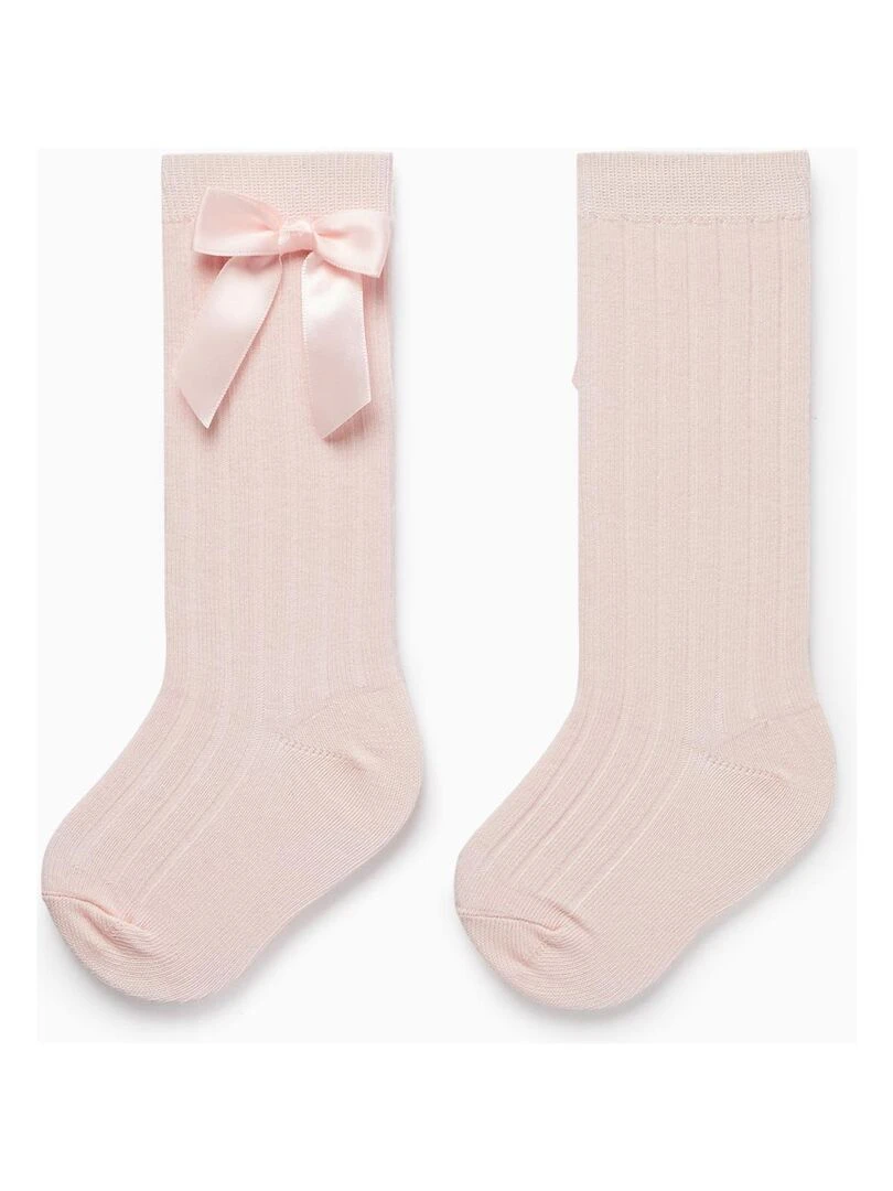 Chaussettes hautes côtelées avec nœud pour bébé fille ROYALS OFF DUTY Rose clair