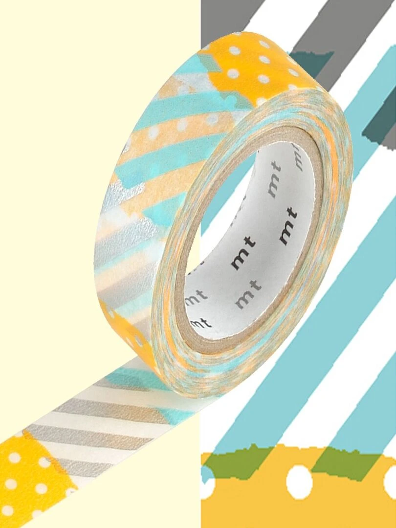 Masking tape à pois et rayures Bleu et orange 1 5 cm x 7 m N/A