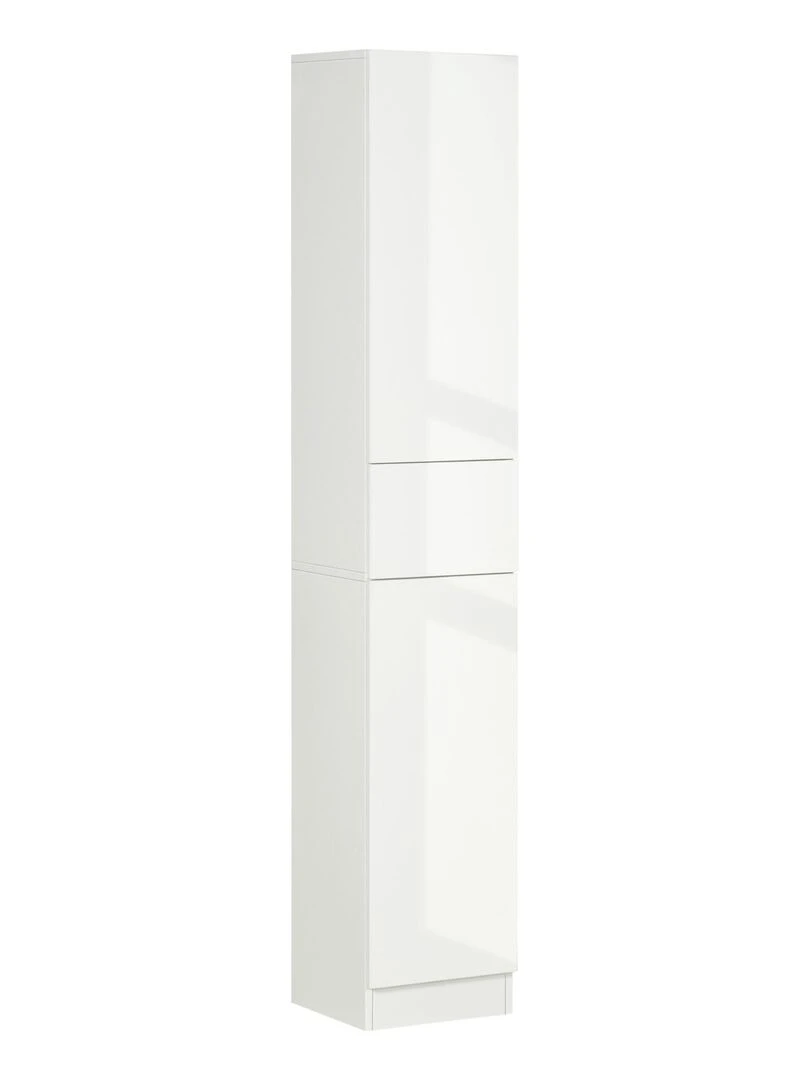 Meuble colonne salle de bain 2 portes 3 étagères tiroir façade blanc laqué Blanc