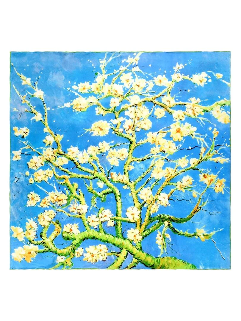 Carré de soie Van Gogh "Amandiers en fleurs" Bleu