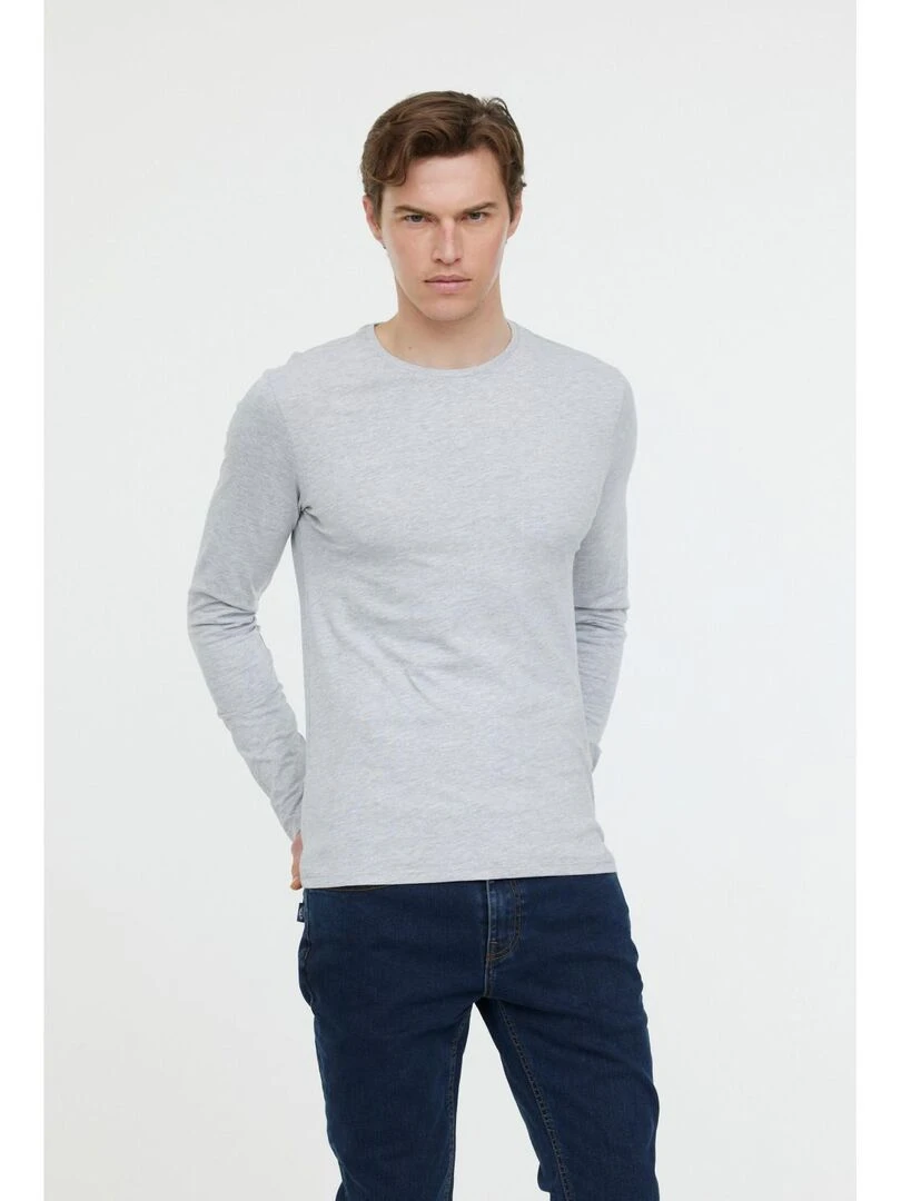 Lee Cooper T Shirt manches longues coton regular AREO Gris chiné