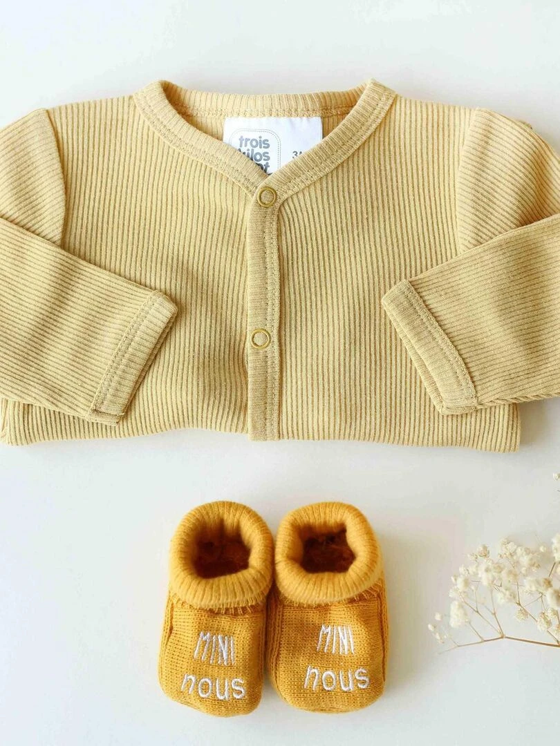 Pyjama bébé maille côtelée en coton   Moutarde