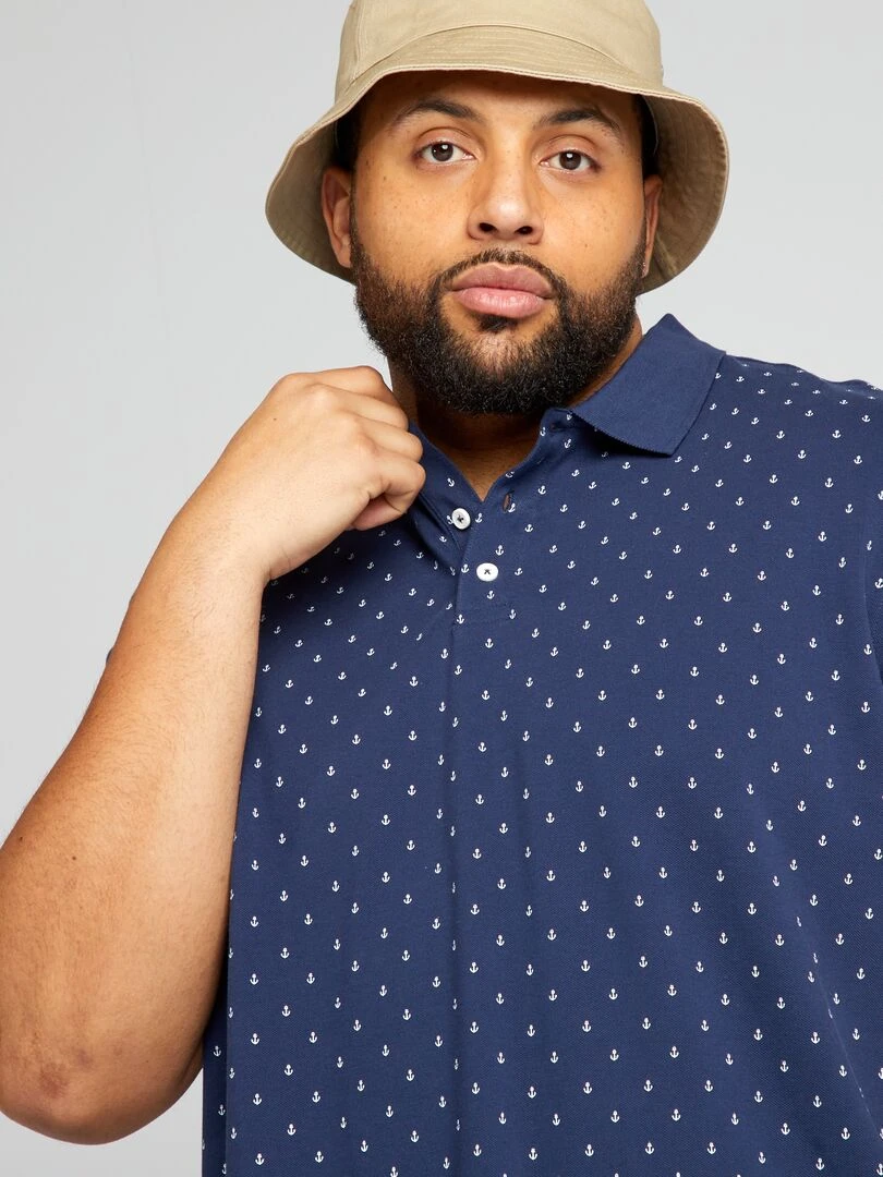 Polo en piqué de coton avec motif   Marine