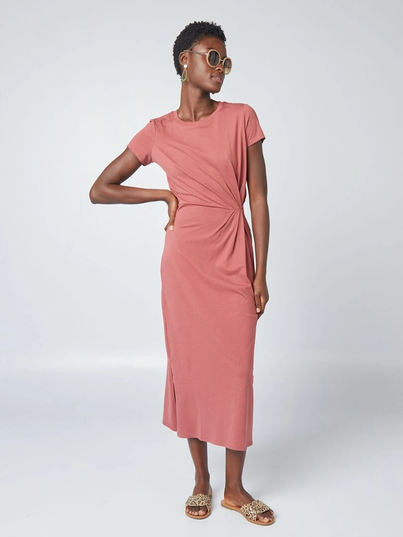 Robe midi à taille resserrée   Brique