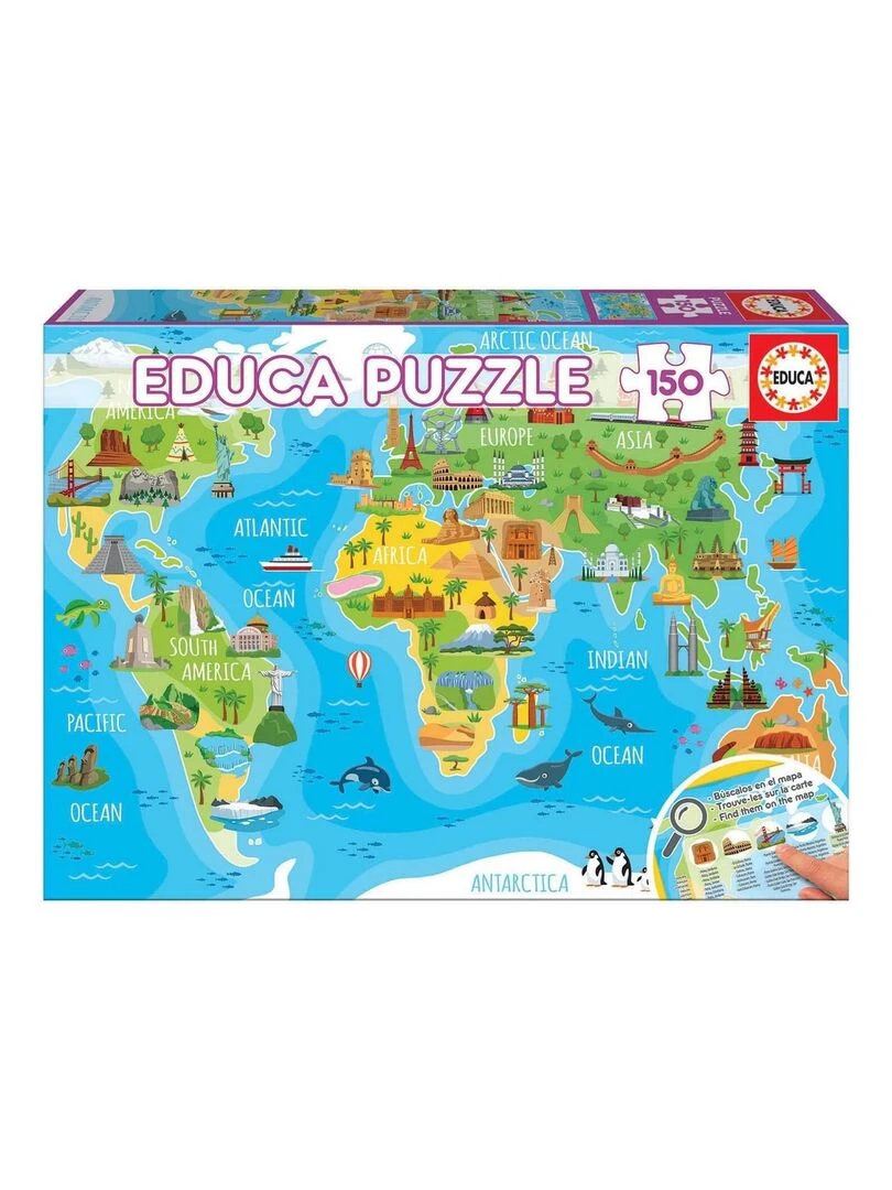 Puzzle 150 pièces : Mappemonde monuments N/A