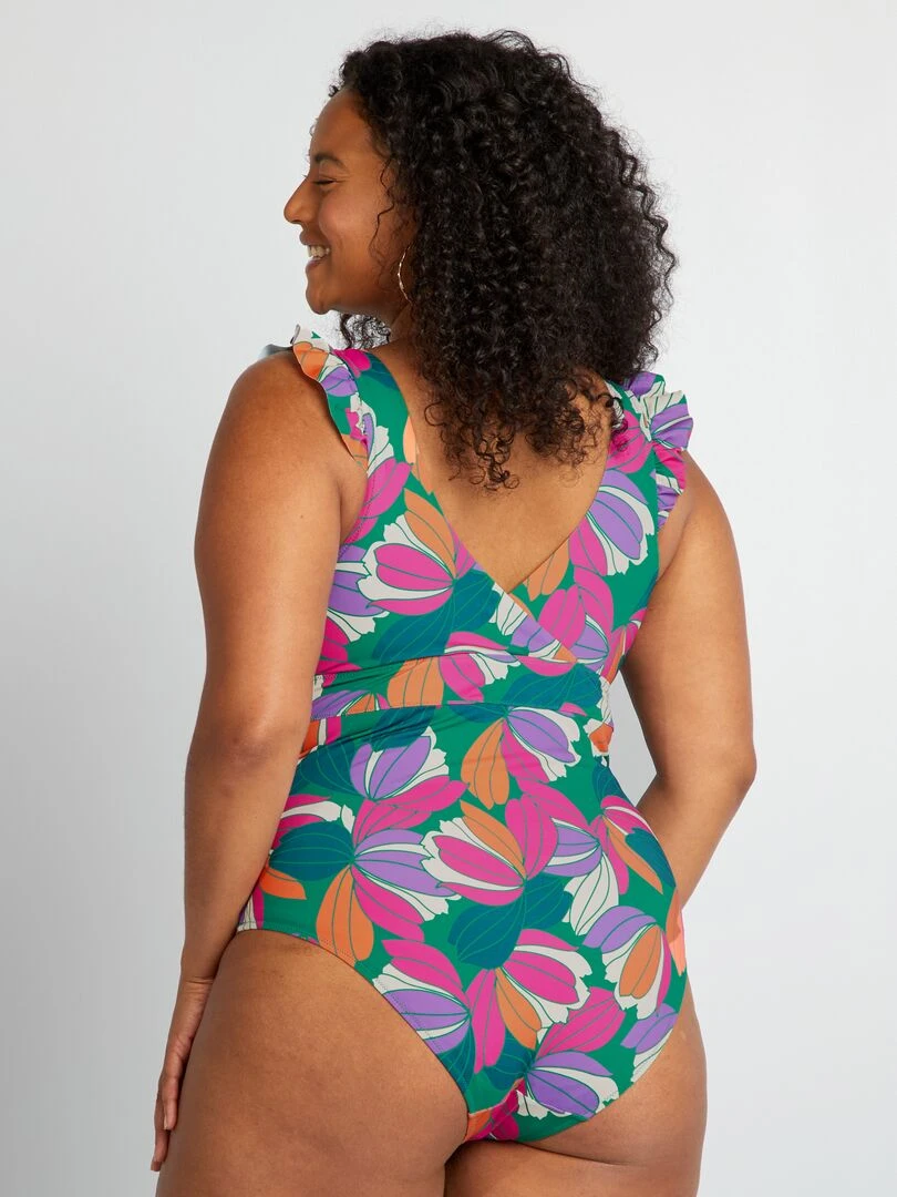 Maillot de bain 1 pièce imprimé maxi fleurs   Vert