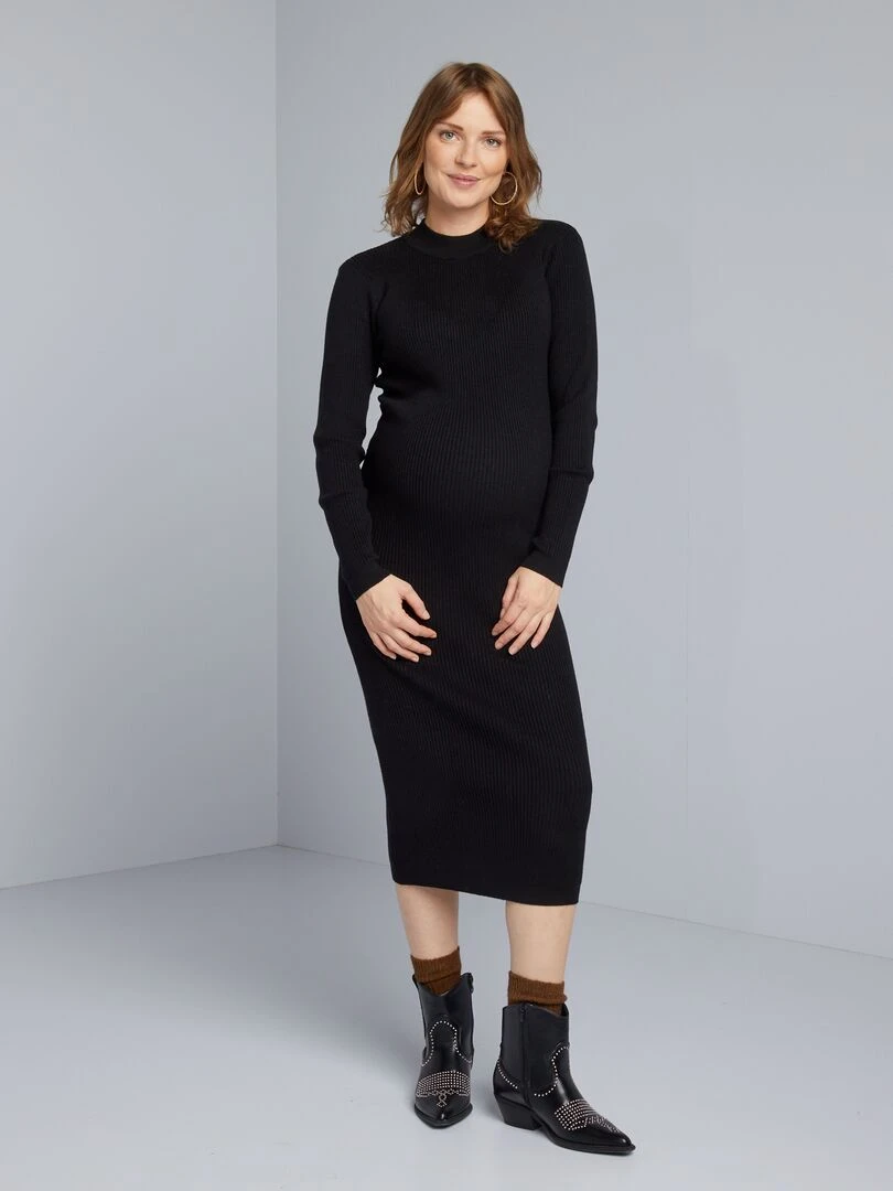 Robe midi grossesse à col montant noir
