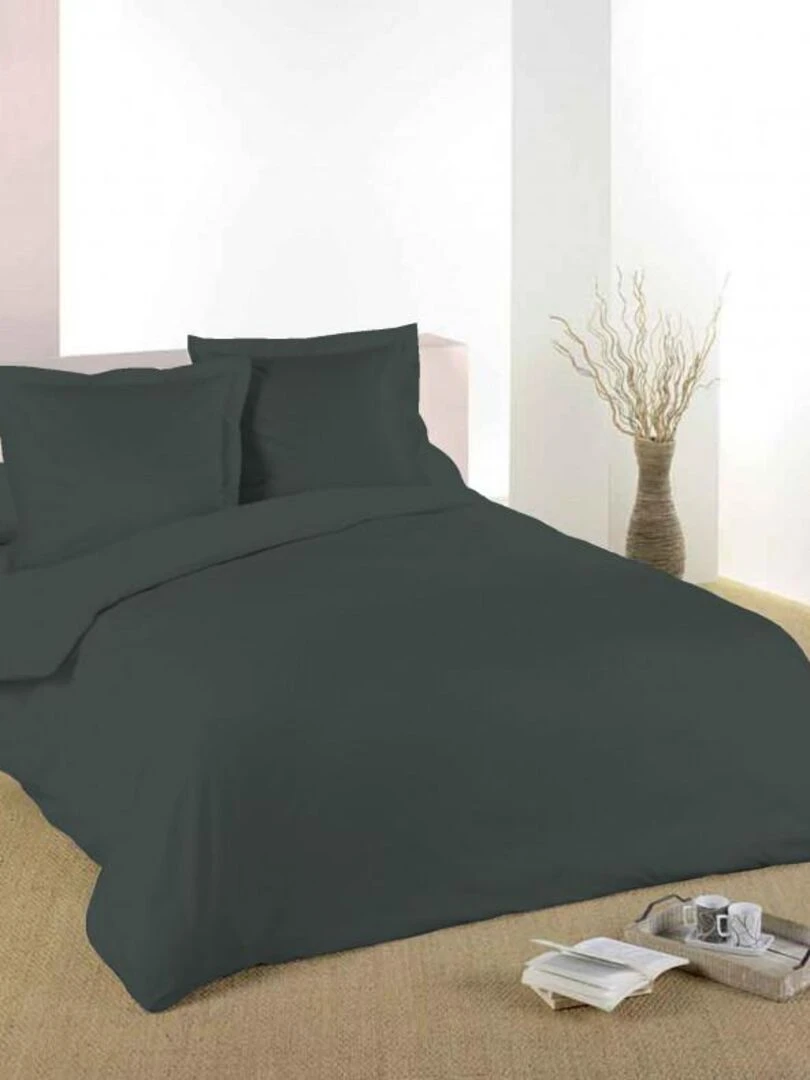 Housse De Couette Anthracite 240 X 220 Cm / 100% Coton / 57 Fils/cm² Pour Lit 2 Places Gris foncé