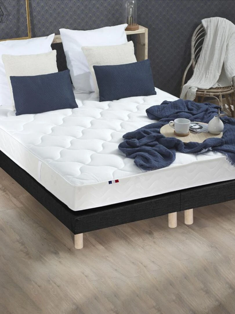 Ensemble Matelas 100% latex 3 zones ESSENTIEL + Sommier Fabriqué en France Sommier Noir Noir