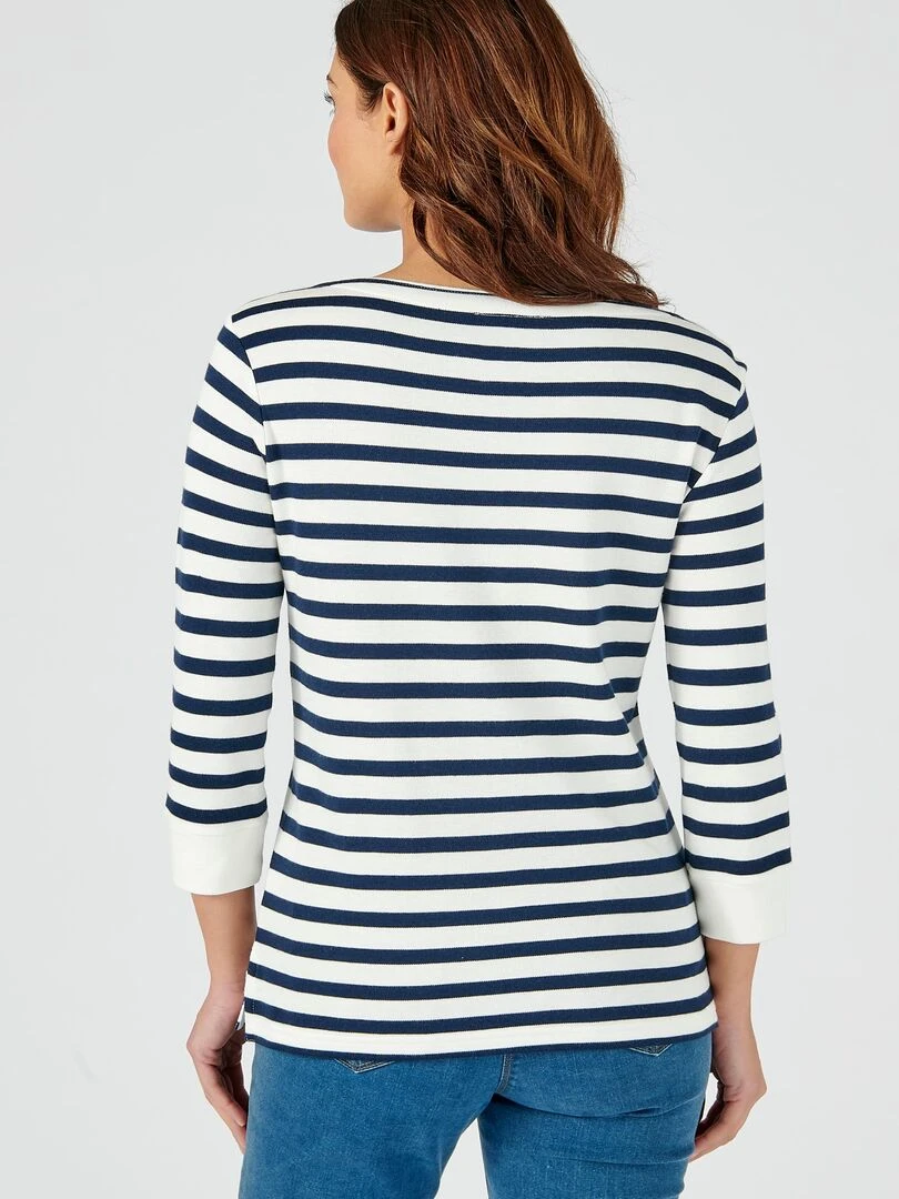 Tee shirt rayé coton modal  manches 3/4   Happy D. by Damart   Bleu marine