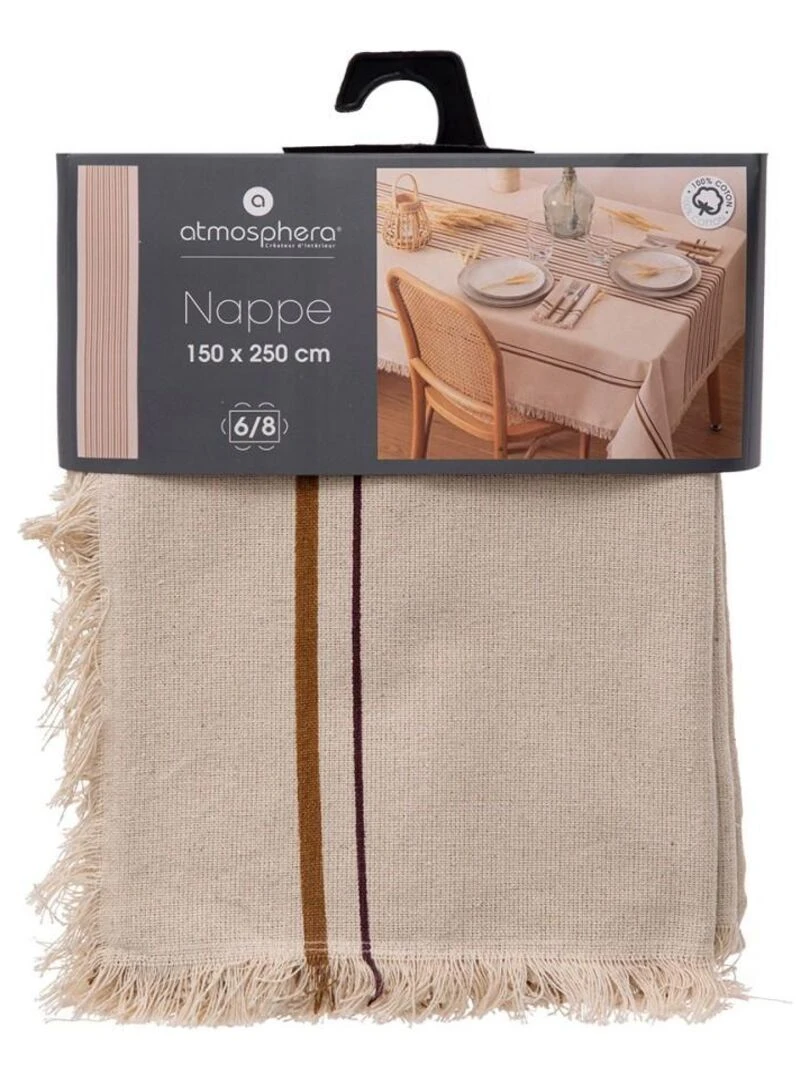 Nappe rectangulaire à rayures Maha 150x250 cm coton   Beige