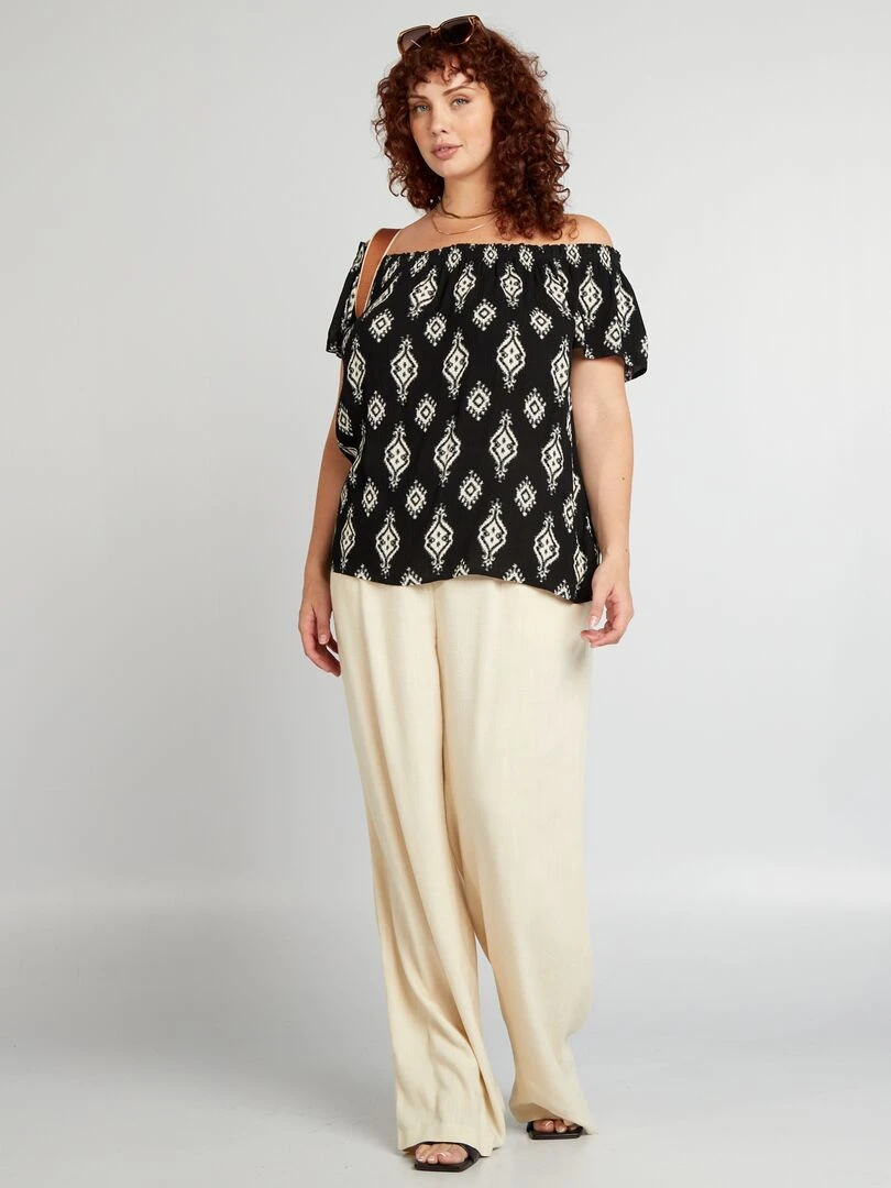 Blouse fantaisie à emmanchures bardot Noir