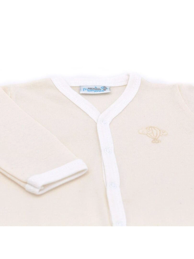 Pyjama été léger 100% coton biologique 1 à 6 mois Blanc cassé