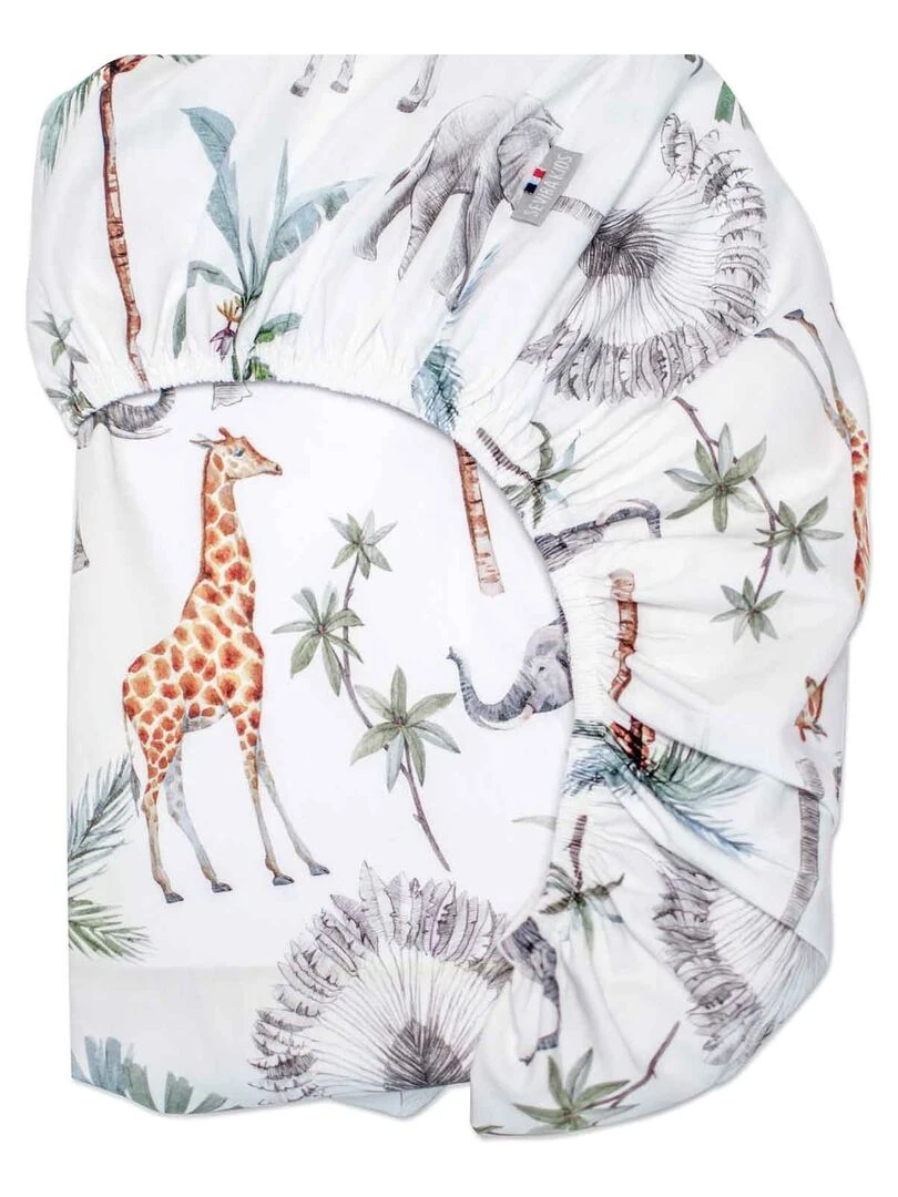 Drap housse en satin de coton Safari Multicolore