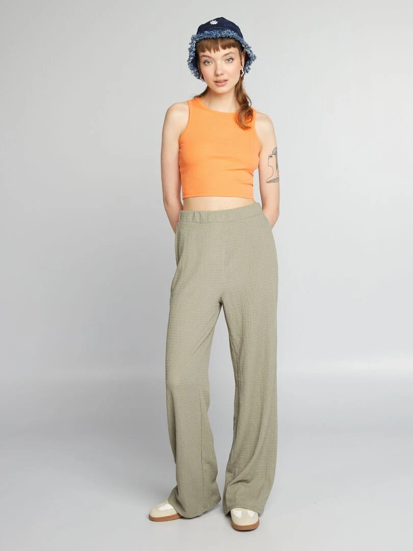 Pantalon large gaufrée Kaki clair